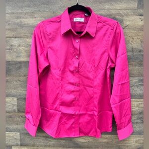 Siliteelon Button Down Hot Pink Long Sleeve Office Top